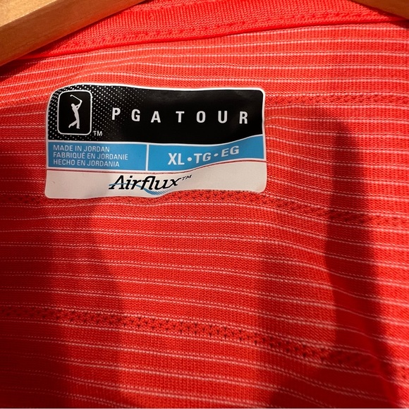 PGA Tour Men's Shirt Short Sleeve Golf Orange Striped Airflux Size XL - Picture 7 of 9